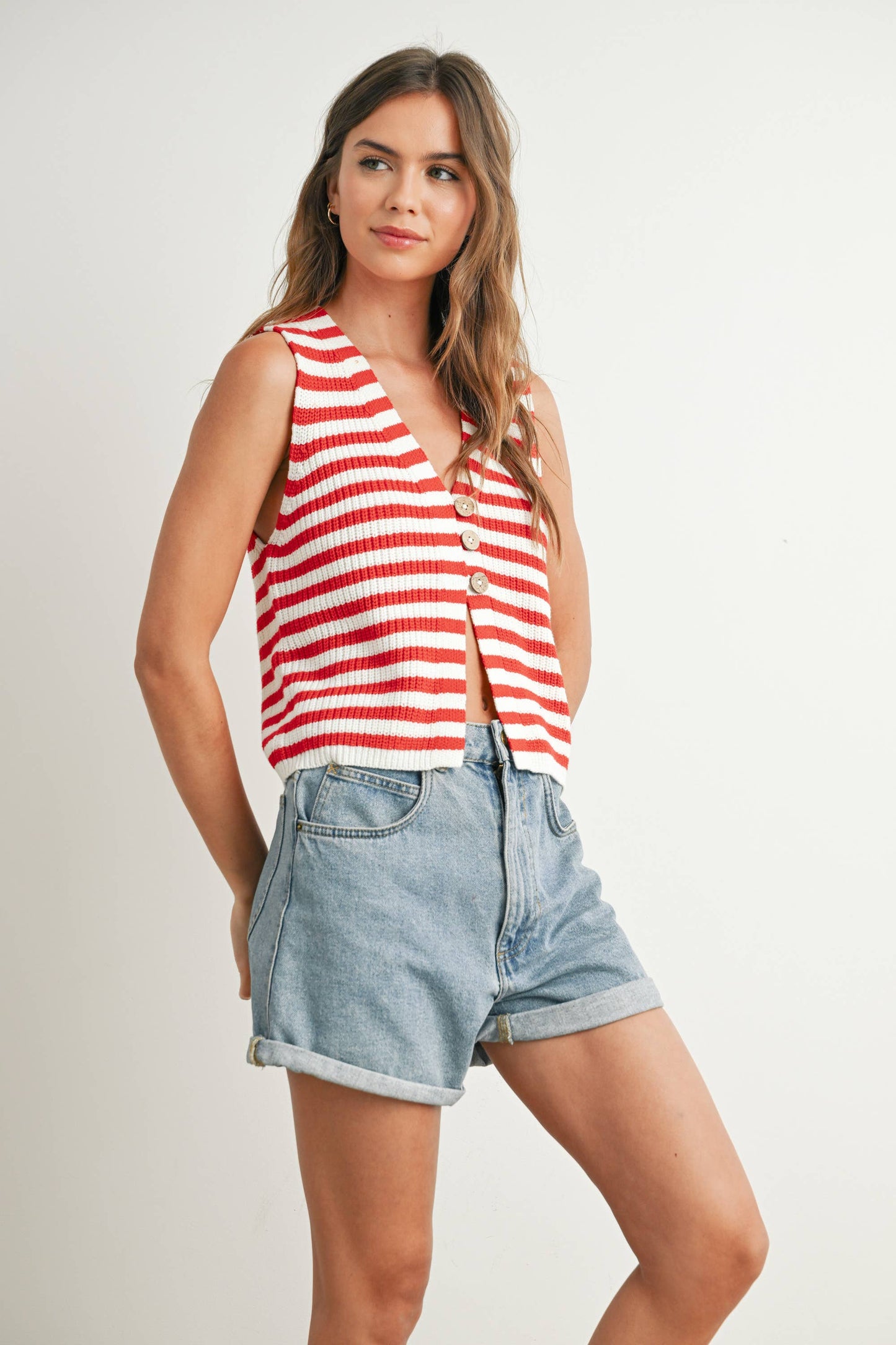 Striped Button-Front Sweater Vest