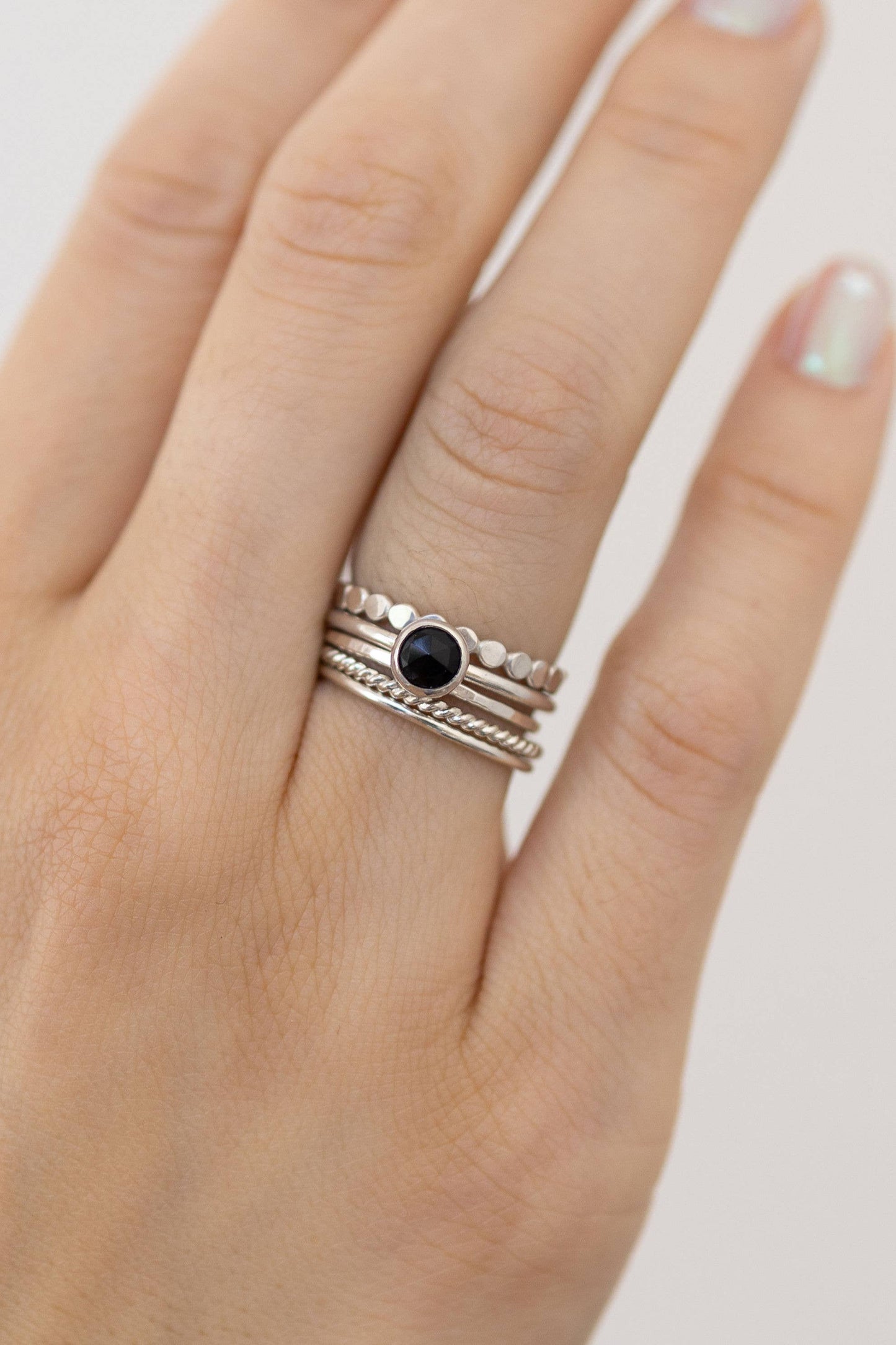 Coin Hammered Disc Stacking Ring in Sterling Silver