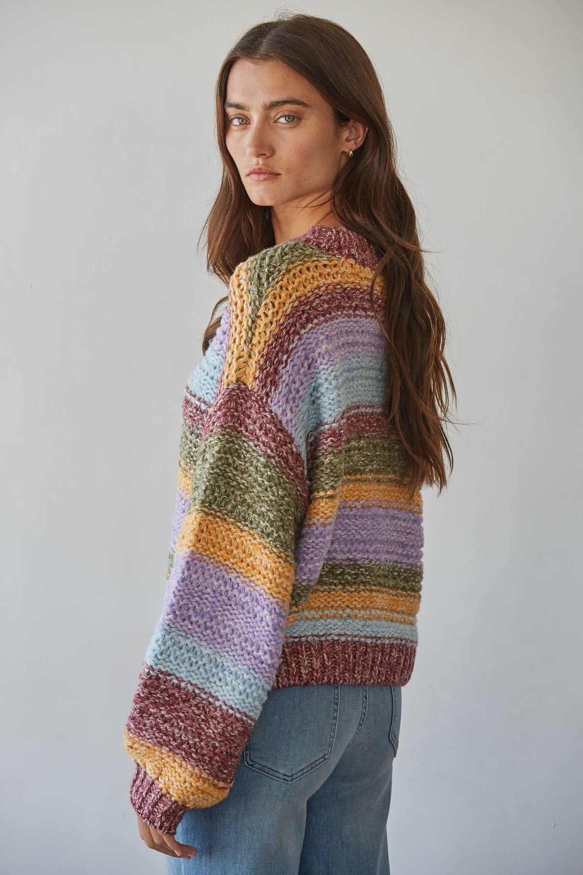 W2541 | Knit Sweater Multi Color Pullover