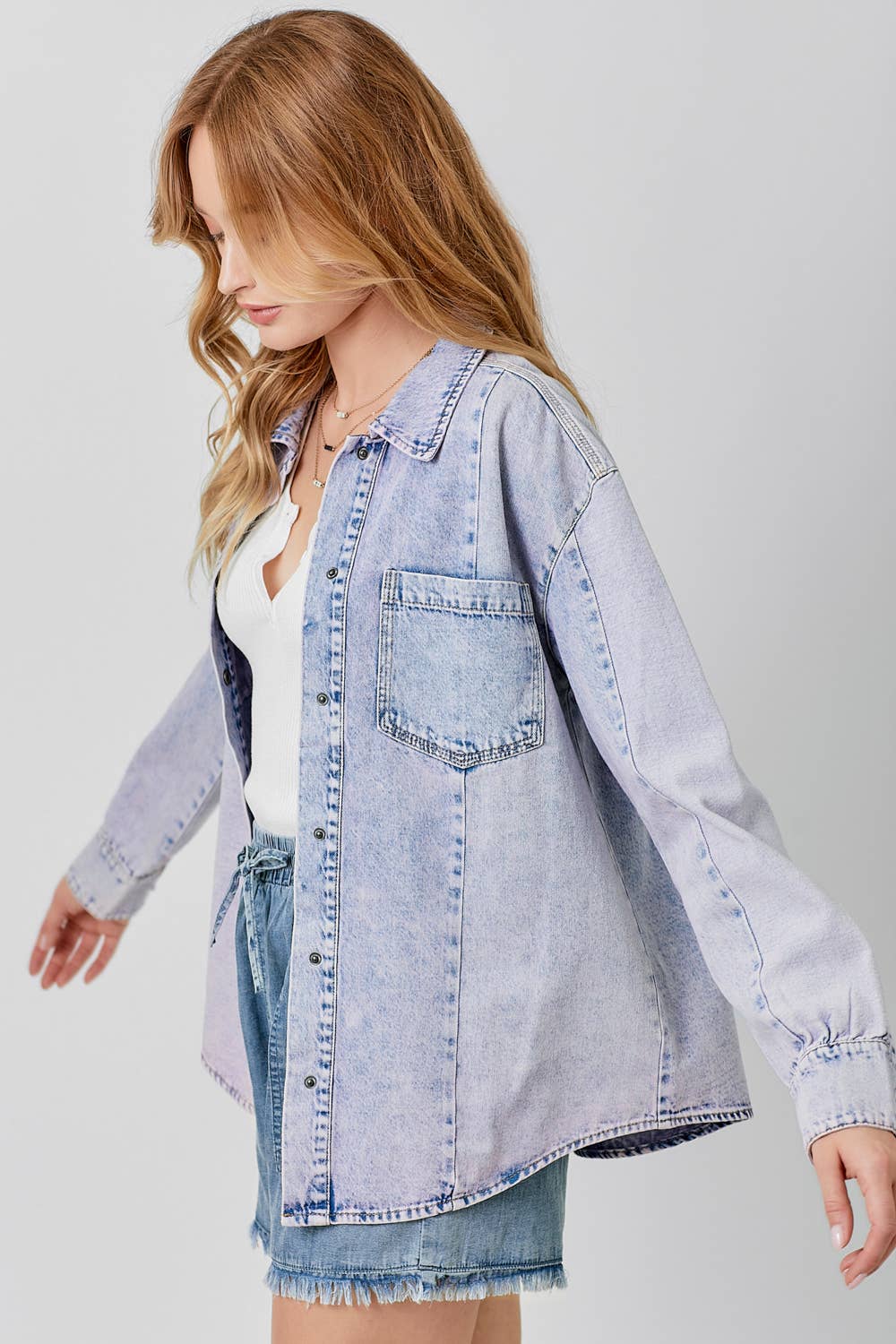 Color Block Denim Shacket