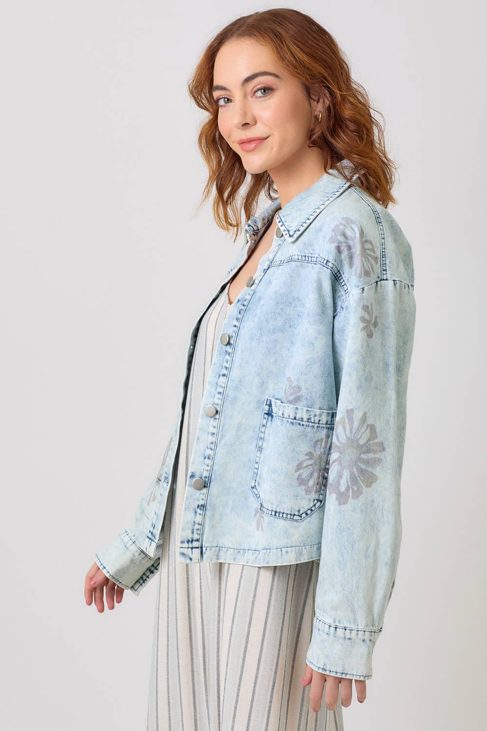 Floral Printed Denim Shacket