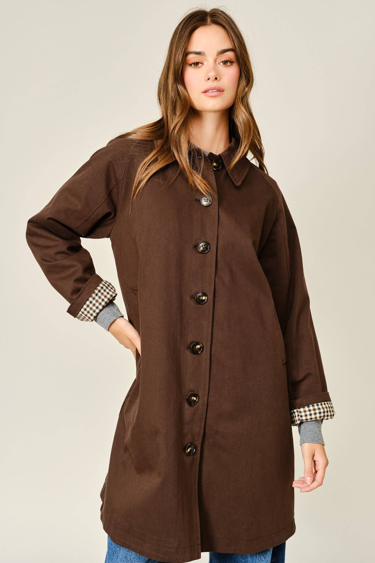 Checked Inside Midi Trench Coat