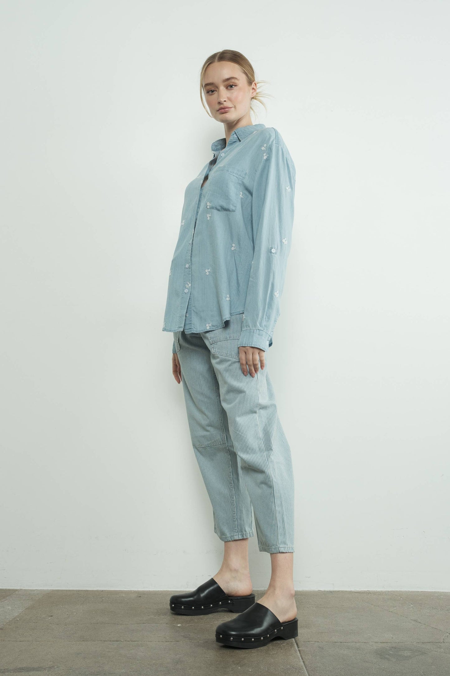 Floral Embroidered Chambray Shirt