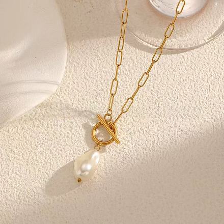 Pearl Nugget Pendant Stainless Steel Paperclip