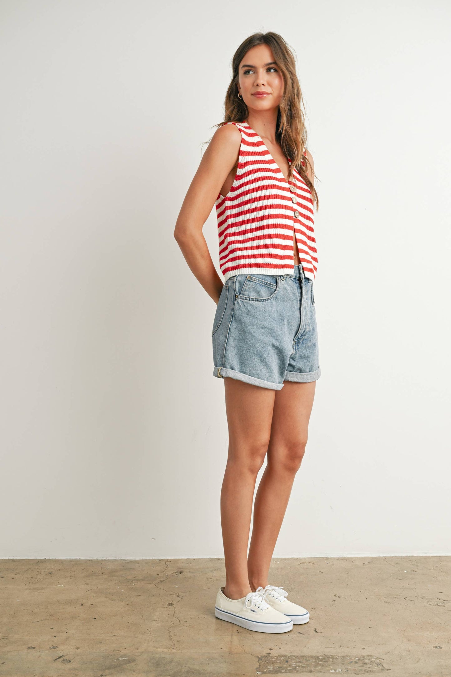 Striped Button-Front Sweater Vest