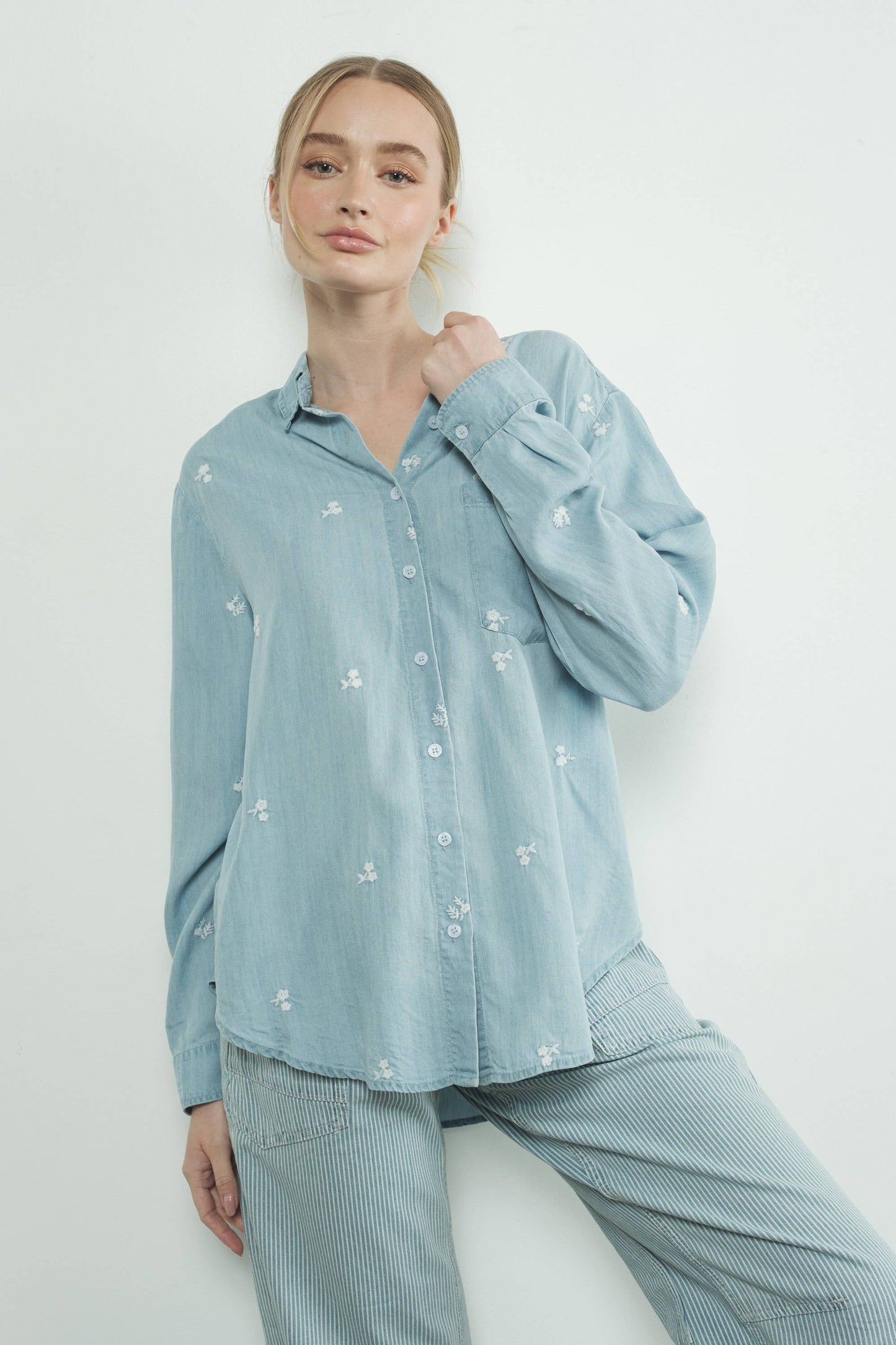 Floral Embroidered Chambray Shirt