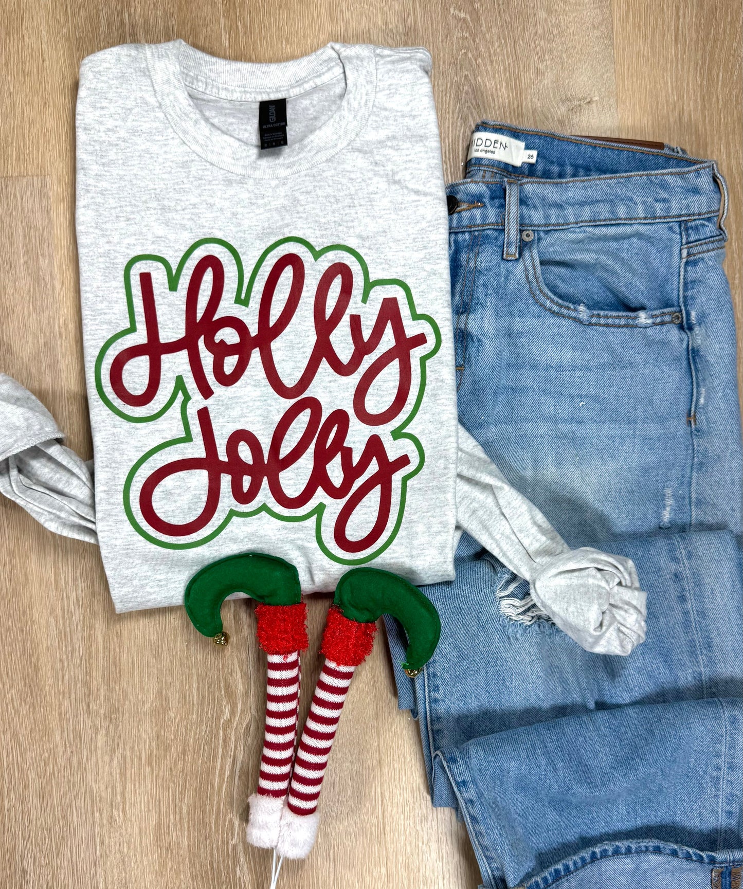 Holly Jolly Outline Long or Short Sleeve Tee