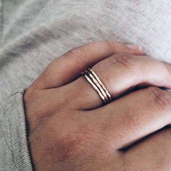 Thin Hammered Stacking Ring |14k Gold Fill & Sterling Silver