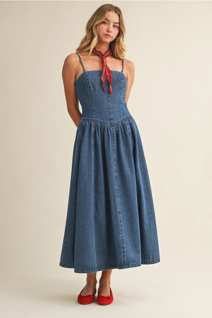 denim strap dress Medium Wash Cotton Denim Mini Dress - Casual Dresses