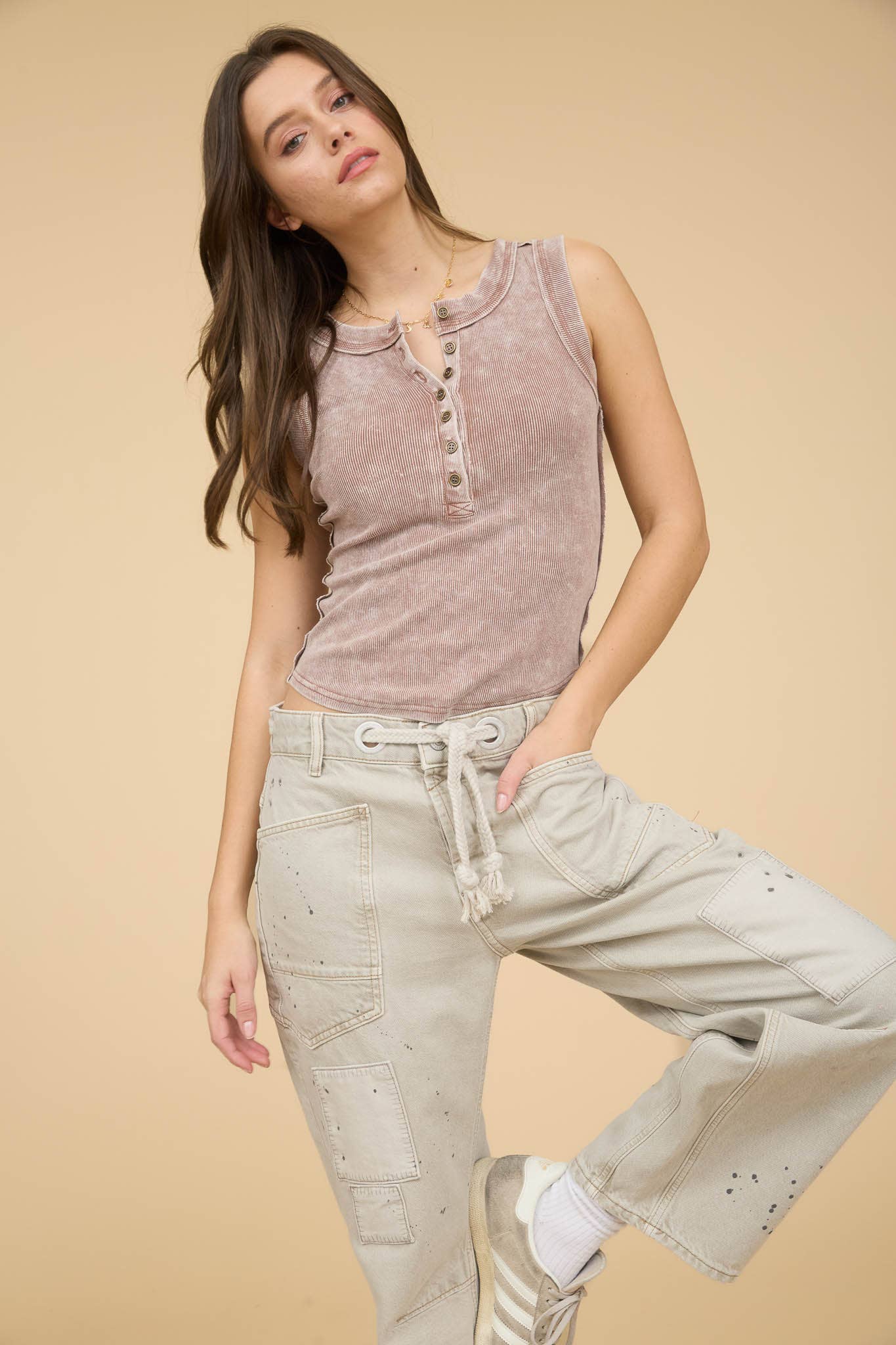 Henley Sleeveless Knit Top