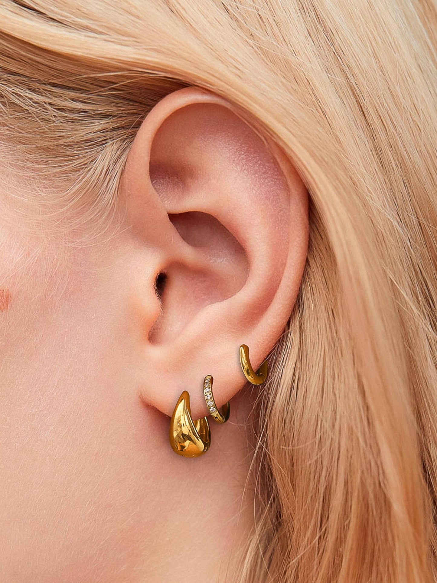 Rayon 18K Gold Non-Tarnish Glam Hoop Earring Set