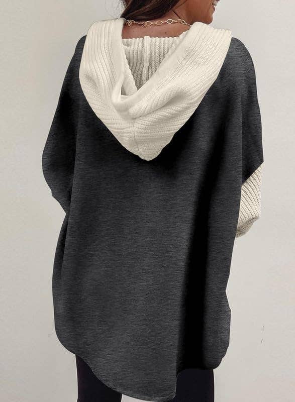 Colorblock Hoodie Sweatshirt with Button Detail