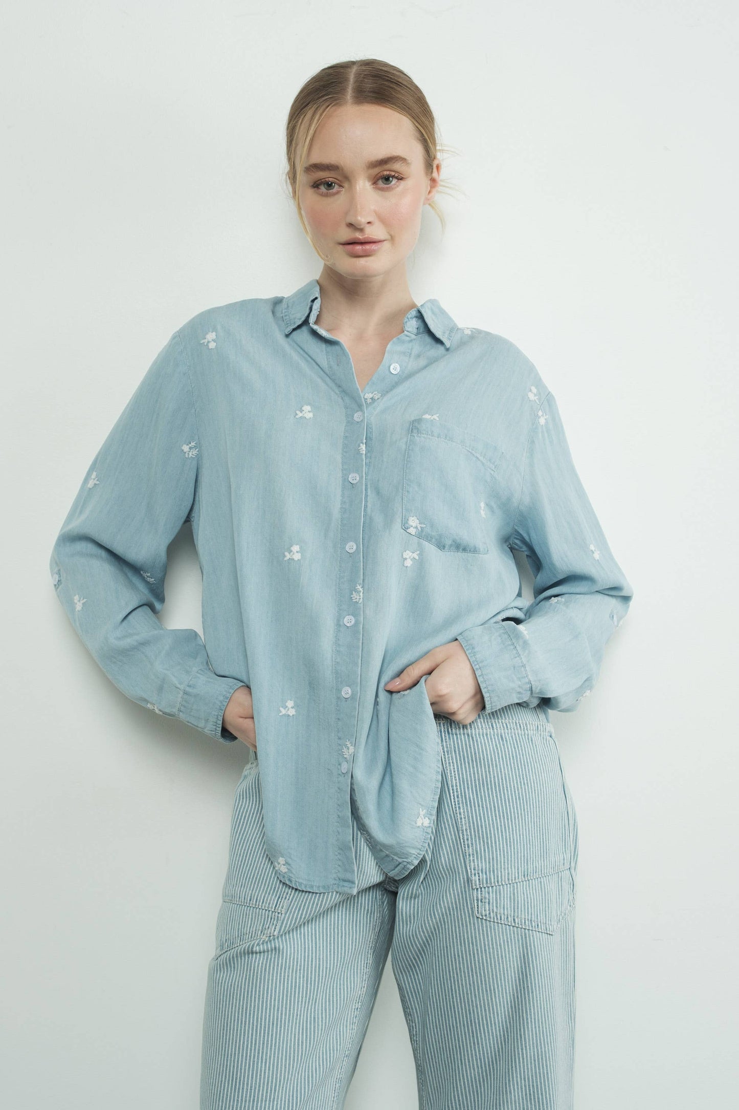 Floral Embroidered Chambray Shirt