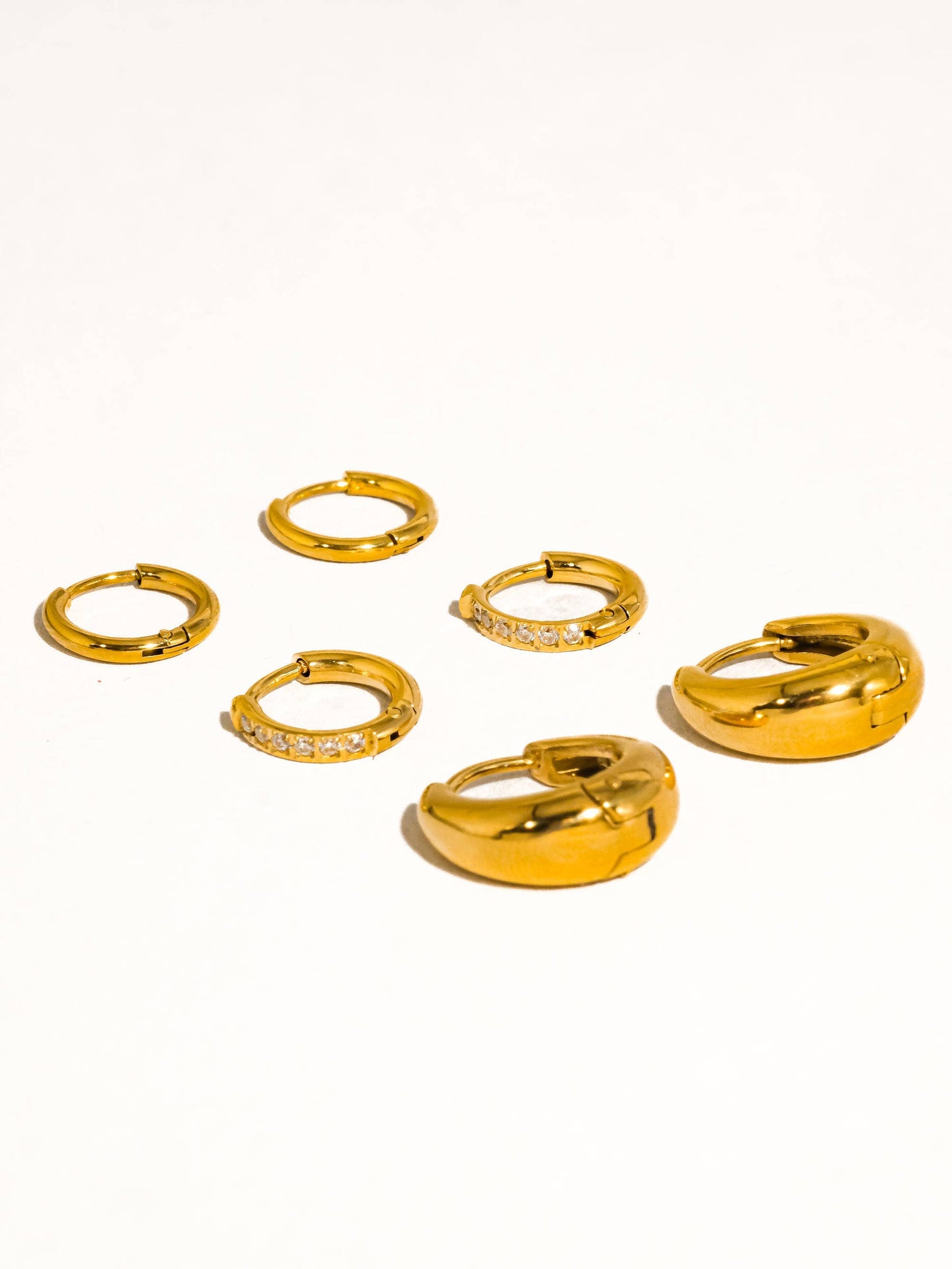 Rayon 18K Gold Non-Tarnish Glam Hoop Earring Set