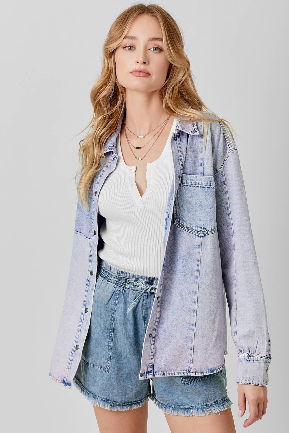 Color Block Denim Shacket