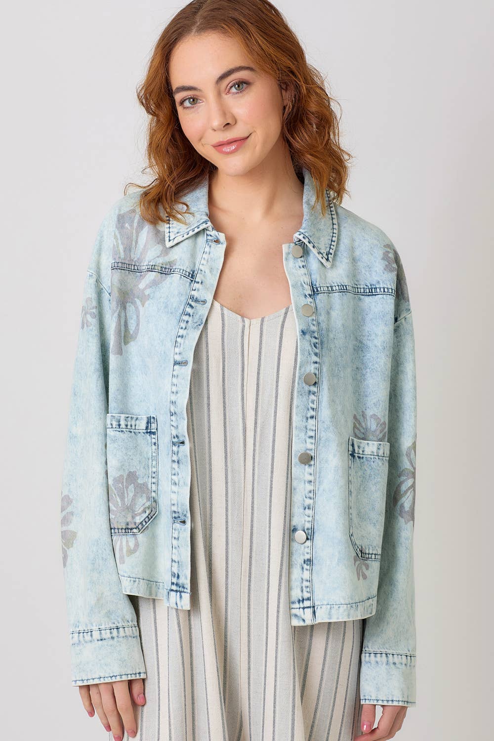 Floral Printed Denim Shacket
