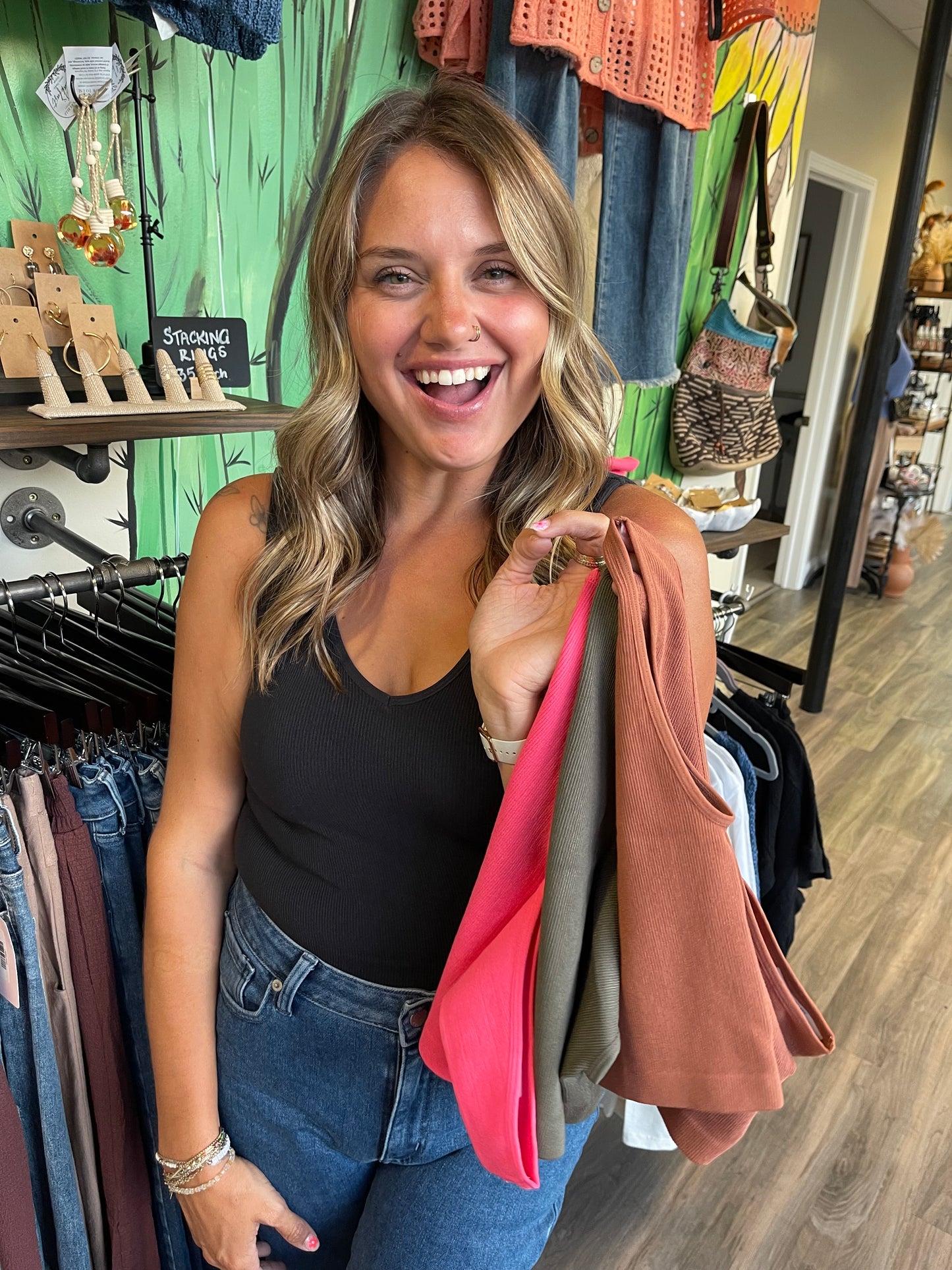 Seamless Ribbed U-V Neck Crop Tank Top