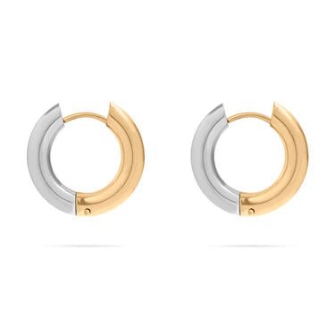 18K Gold PVD Stainless Steel Mixed Metal Round Huggie Earrings