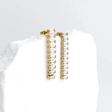 18K Gold PVD Stainless Steel Emerald Dangle Earrings