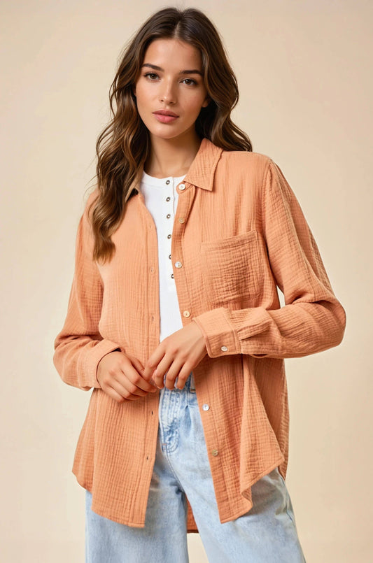 Textured Ginger Cotton Shirt