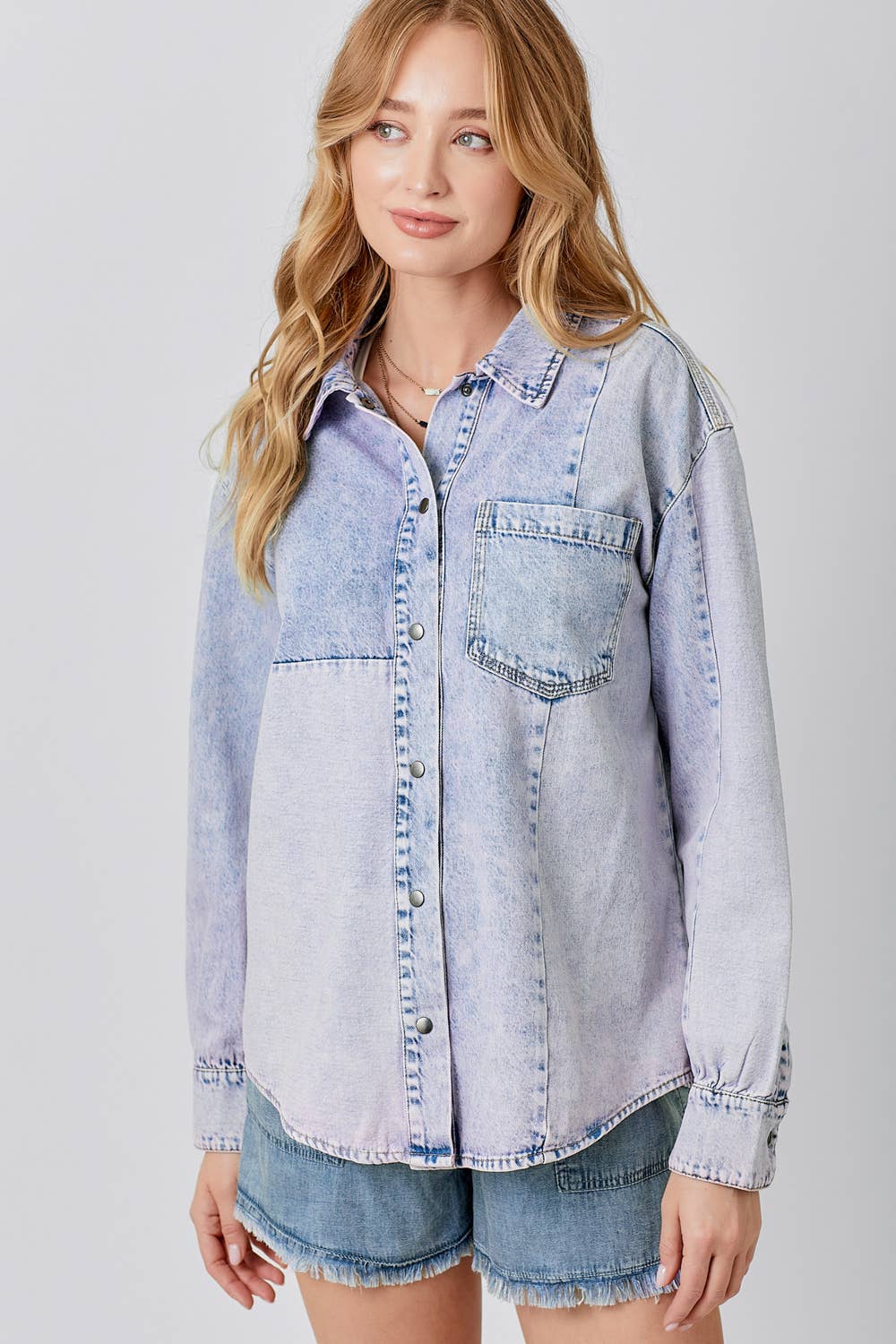 Color Block Denim Shacket