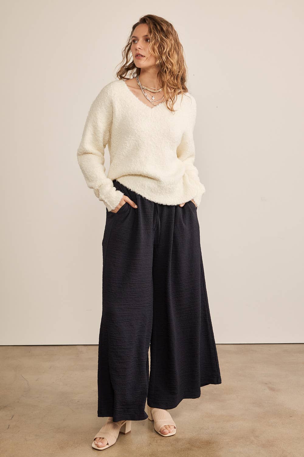 Textured Wide Leg Pants