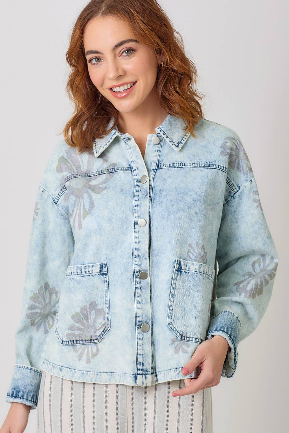 Floral Printed Denim Shacket