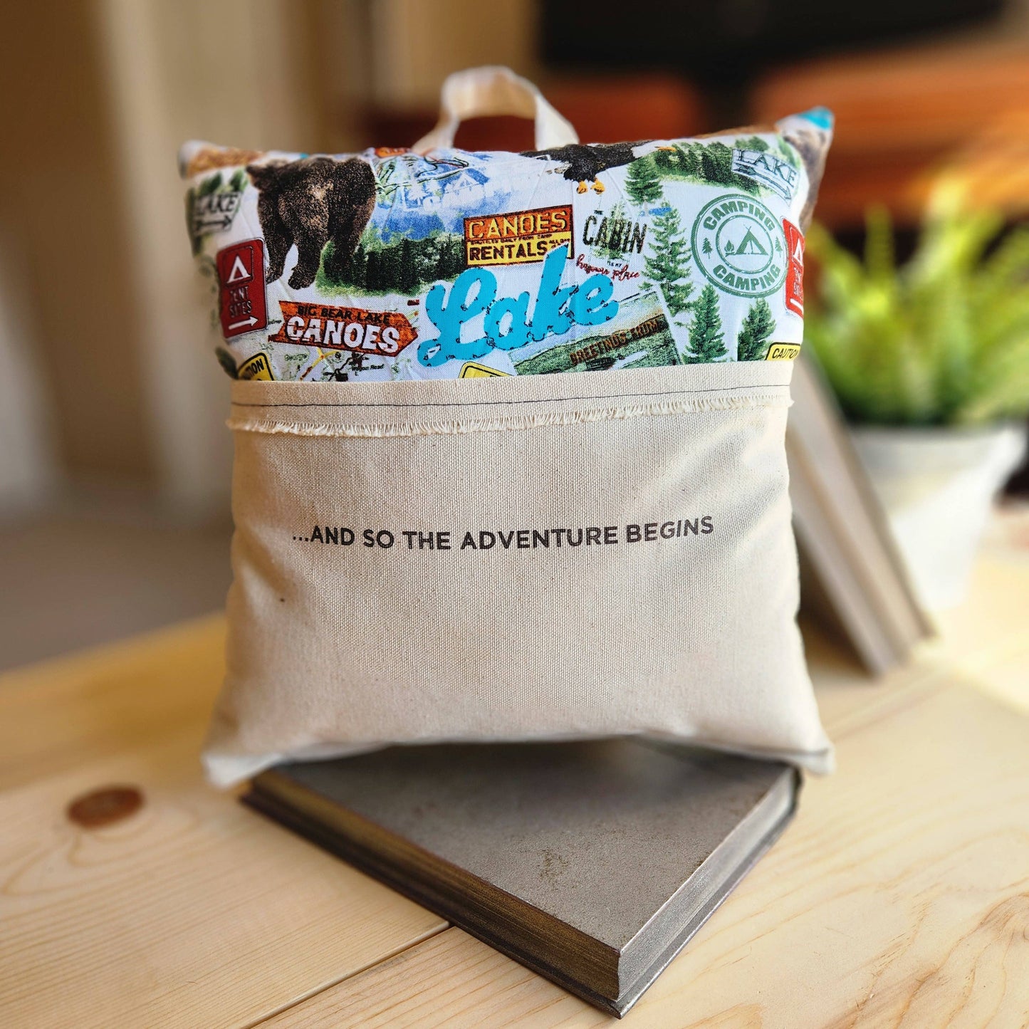 And So the Adventure Begins, Reading Pillow, camping