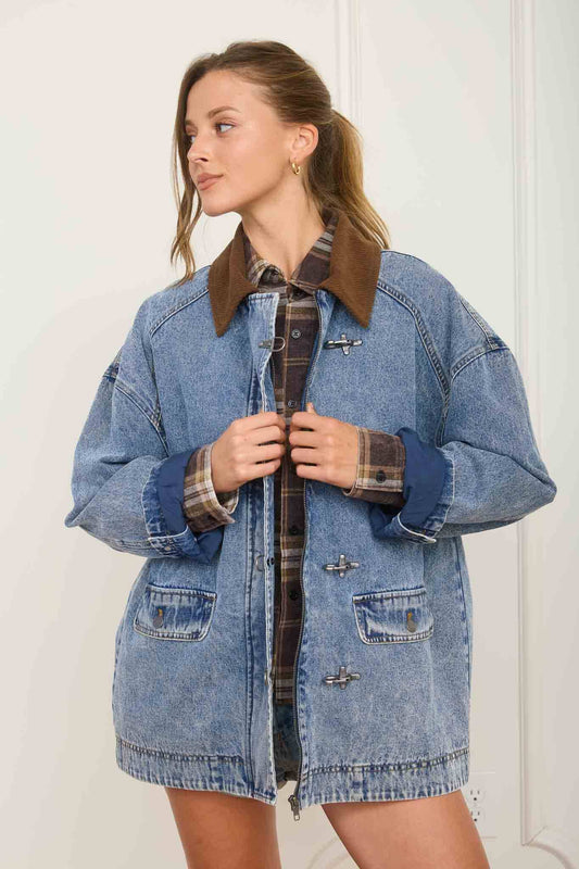 Contrast Collar Latch Hook Washed Jacket