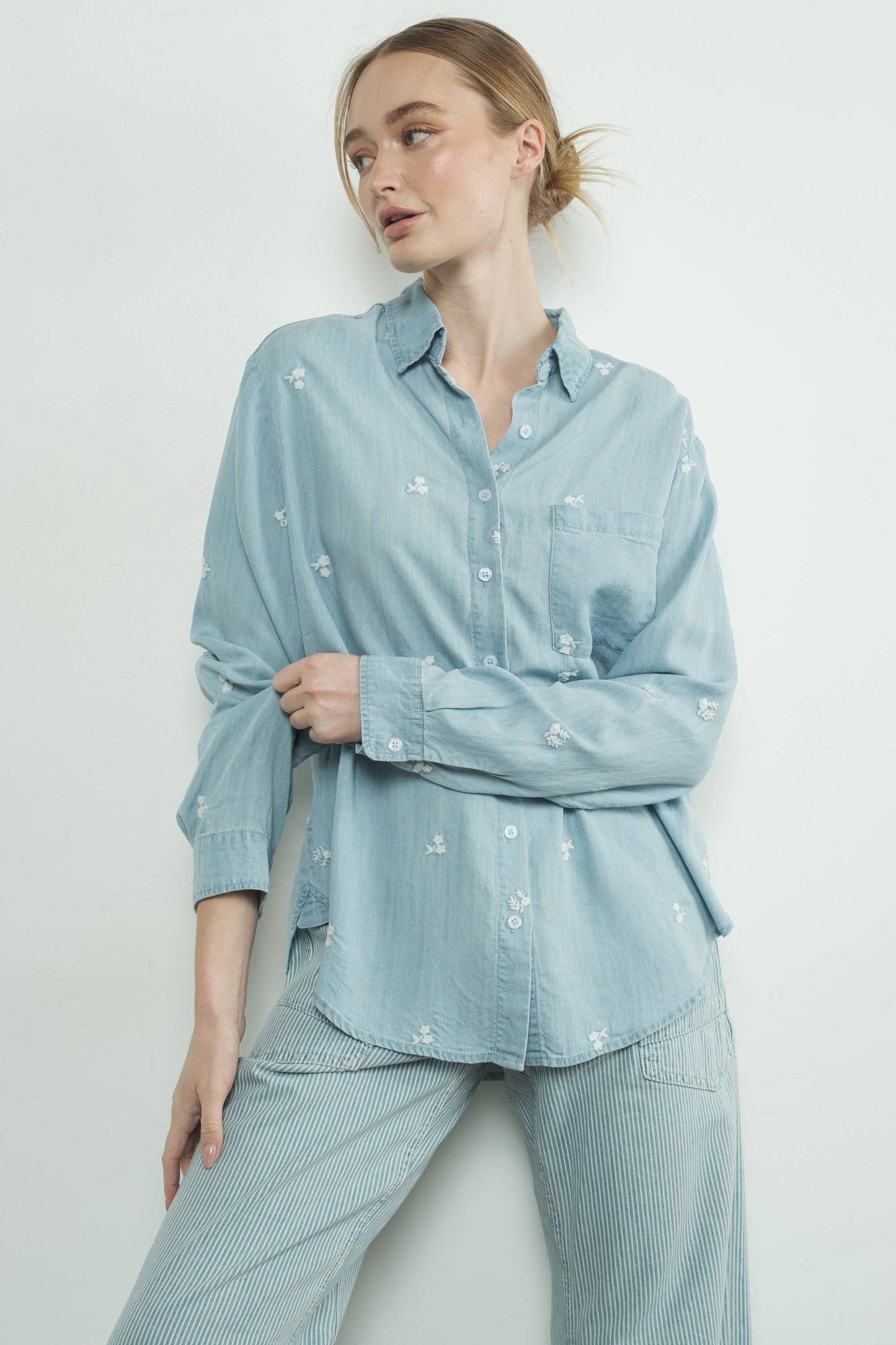 Floral Embroidered Chambray Shirt