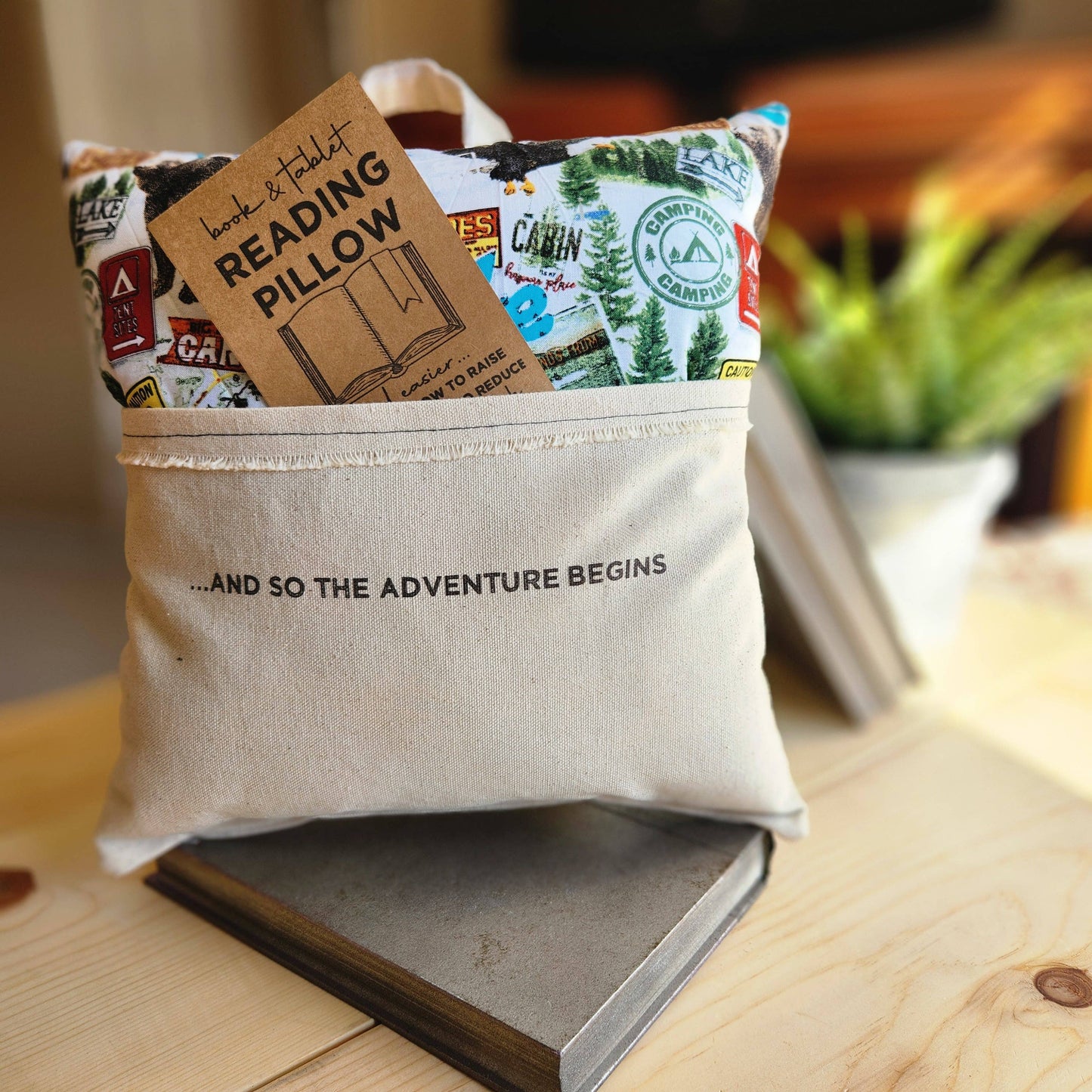 And So the Adventure Begins, Reading Pillow, camping
