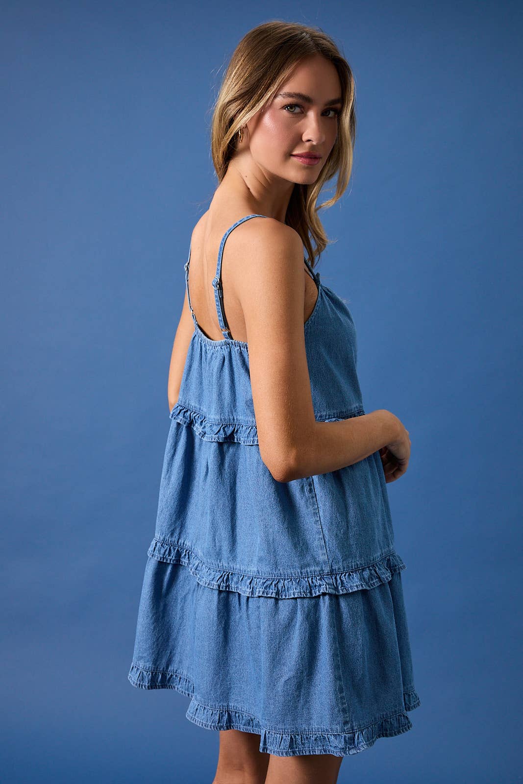 Denim Ruffle Mini Dress