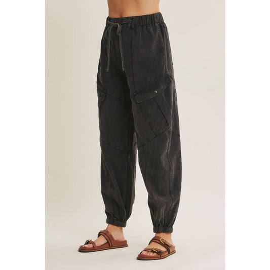 Mineral Washed Cargo Joggers- Vintage Black