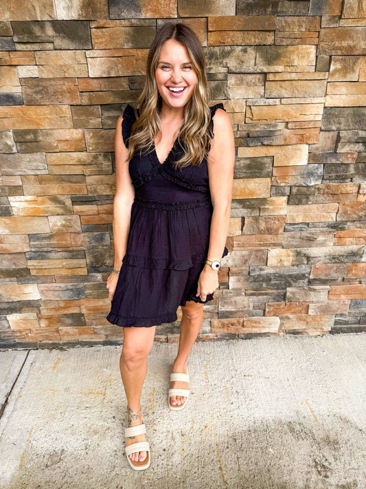 Ruffle Detailed Minidress in BLACK