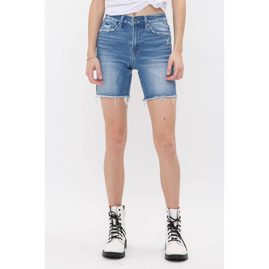 High Rise Stretch Midi Shorts - Vintage Style