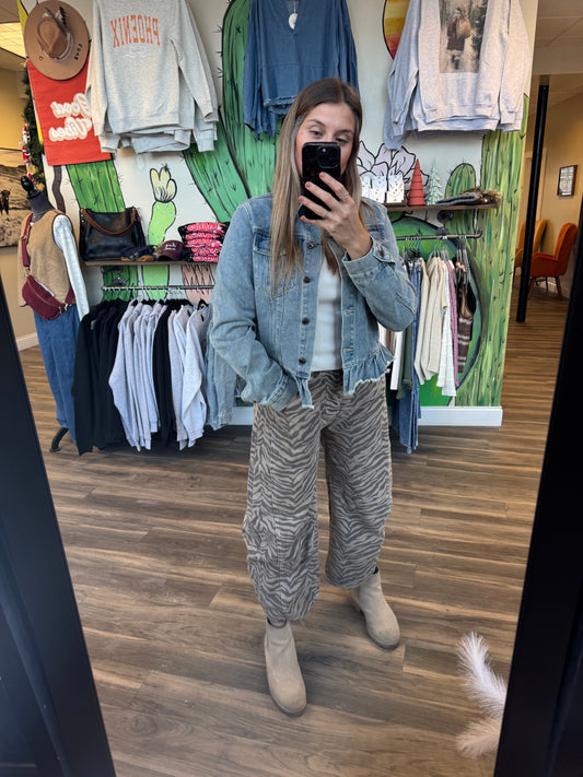 Ruffled Hem Denim Jacket