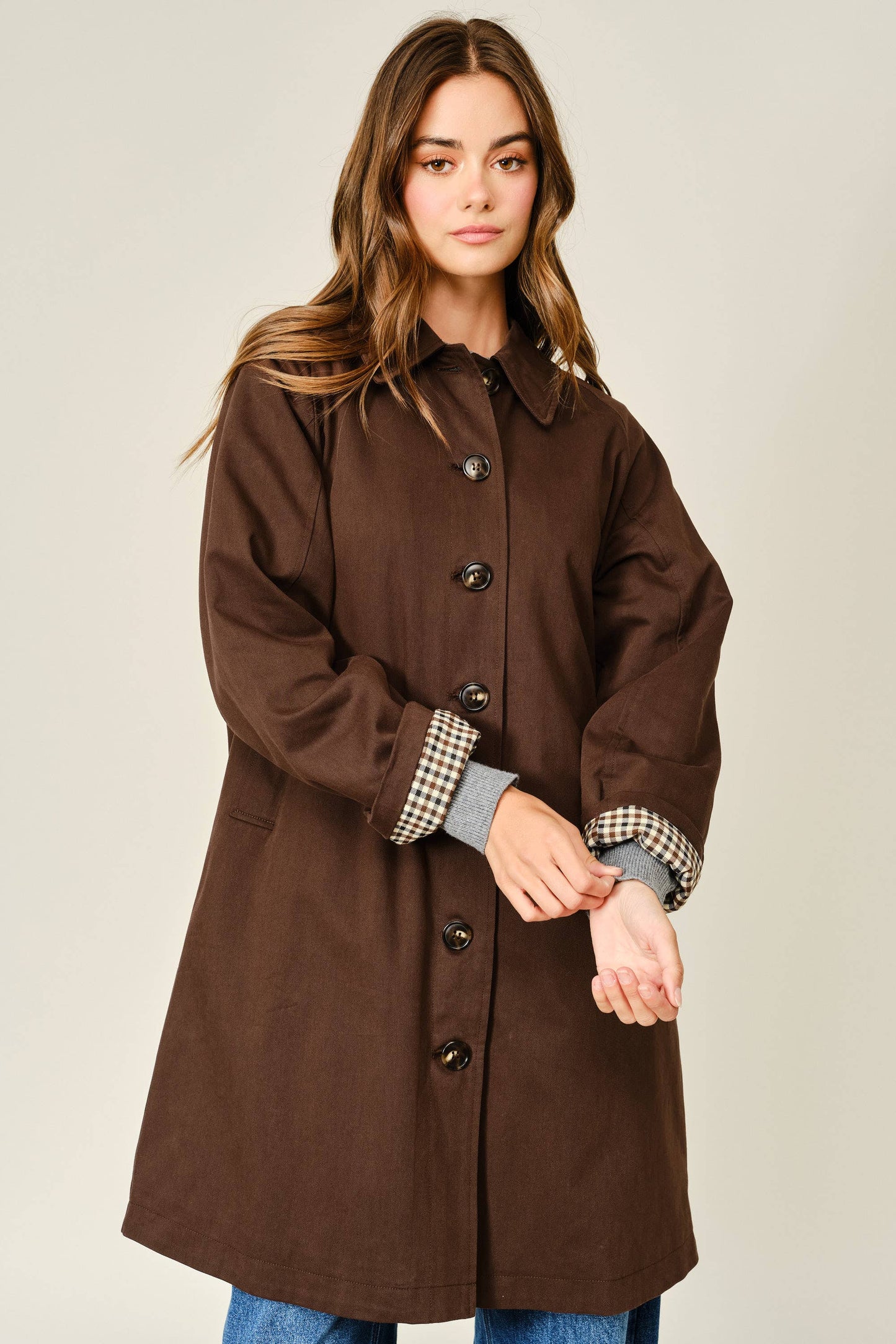 Checked Inside Midi Trench Coat