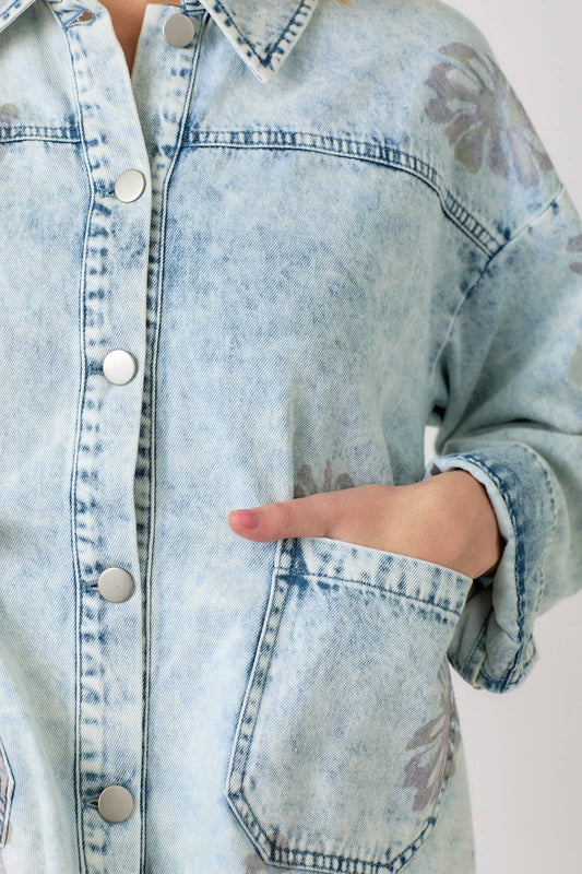 Floral Printed Denim Shacket