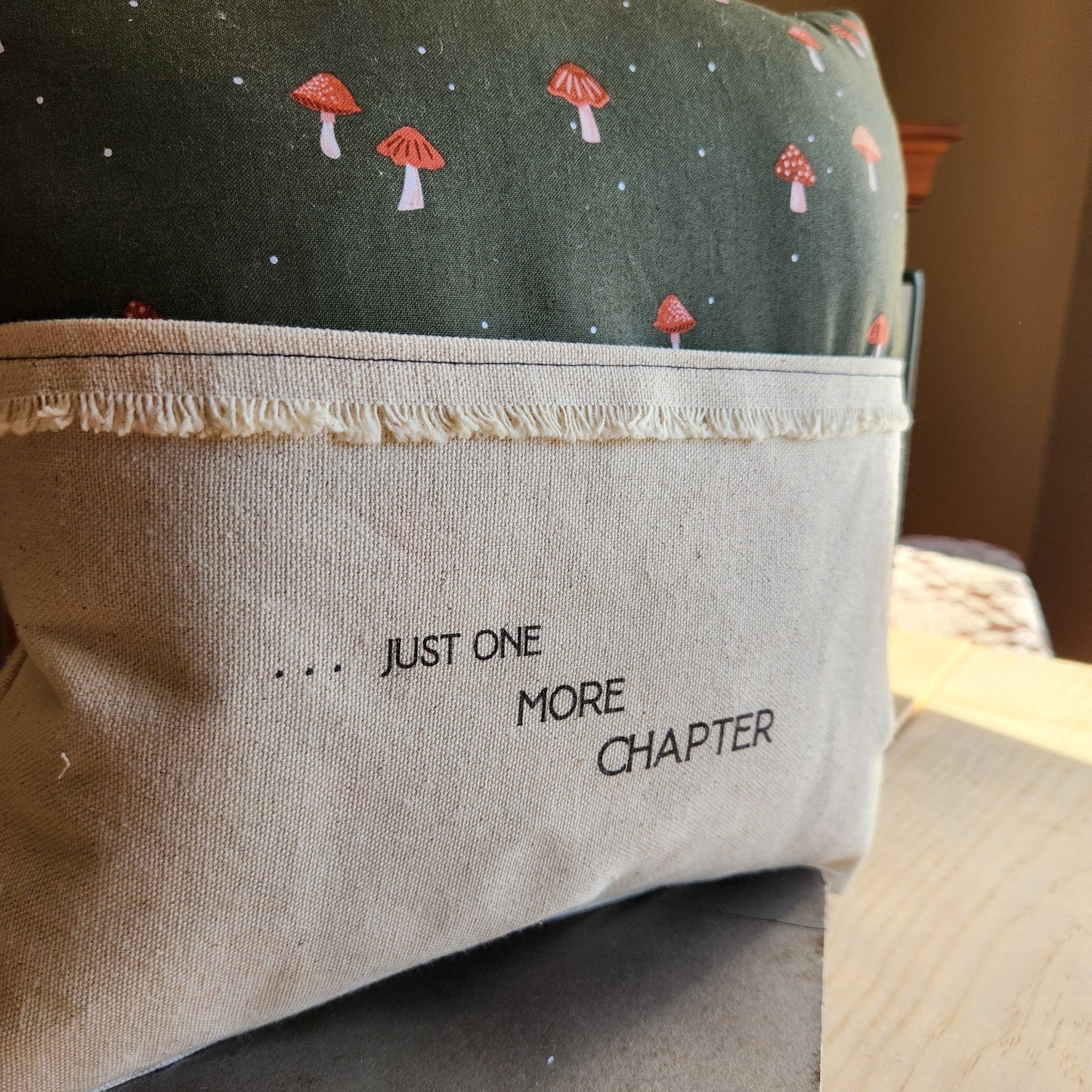 Just One More Chapter, Reading Pillow, tiny mushroom print