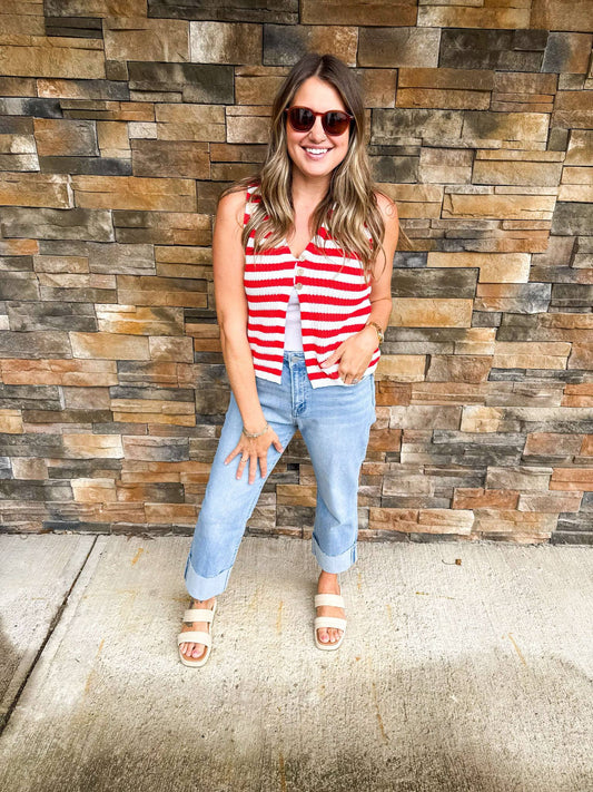 Striped Button-Front Sweater Vest