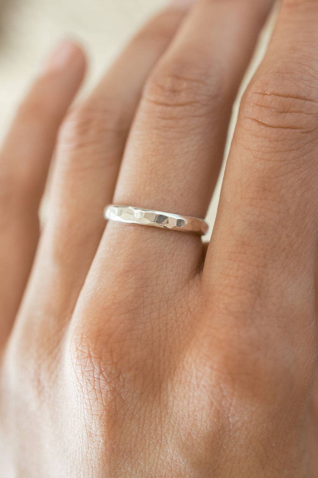 Thick Hammered Ring in Sterling Silver