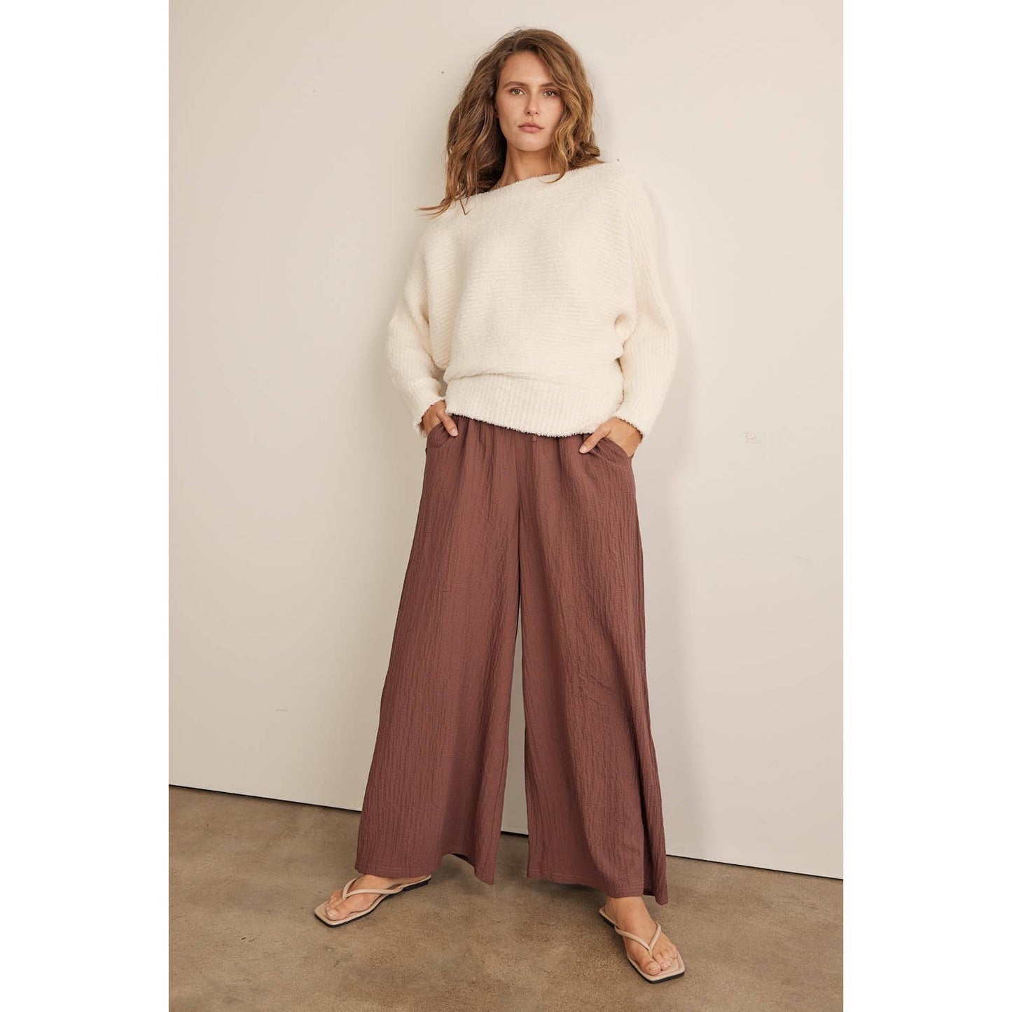 Wonka Chocolate Textured Wide Leg Pants