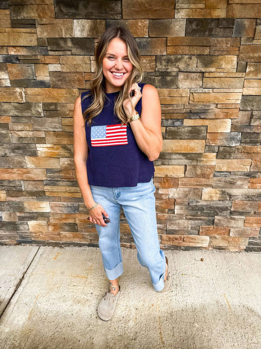 Flag Print Knitted Sleeveless Sweater