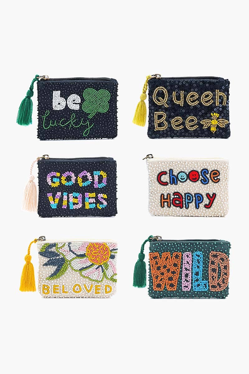 Inspirational Phrase Embellished Mini Pouches