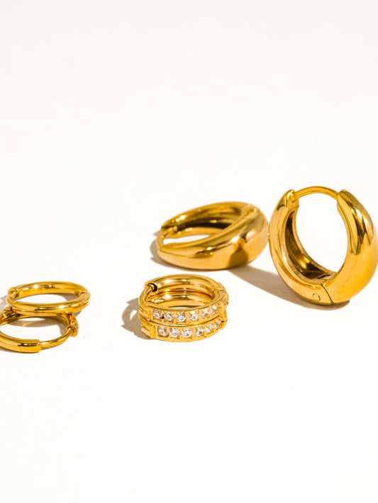 Rayon 18K Gold Non-Tarnish Glam Hoop Earring Set