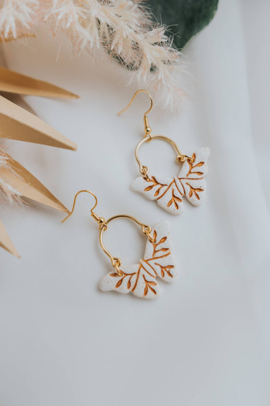 Gold Accent Cream Butterfly Clay Earrings