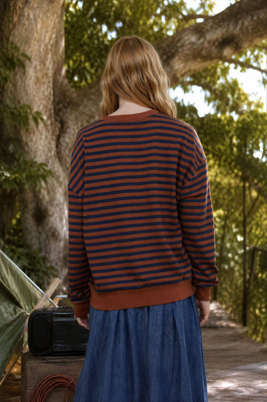 Striped V Stitch Detailed Sweater
