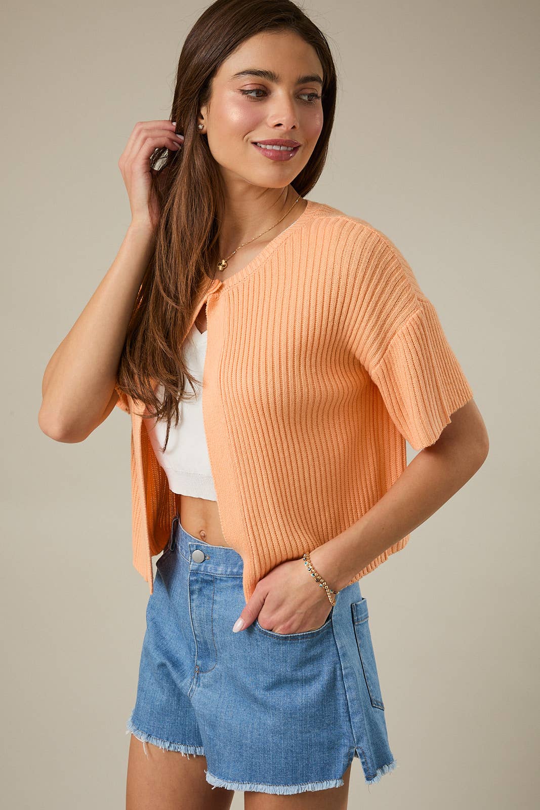 One Button Apricot Cardi