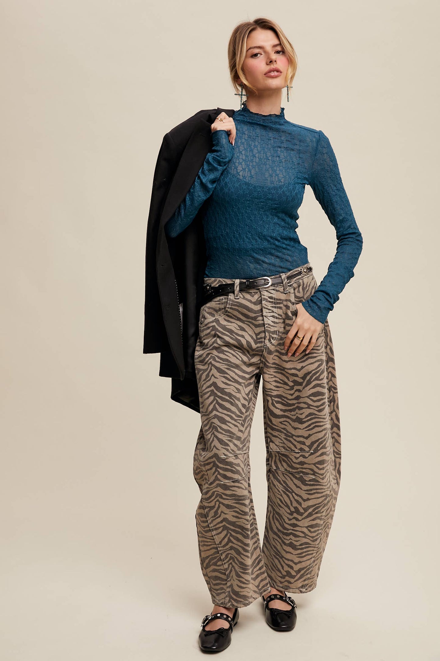 Zebra Print Barrel Jeans