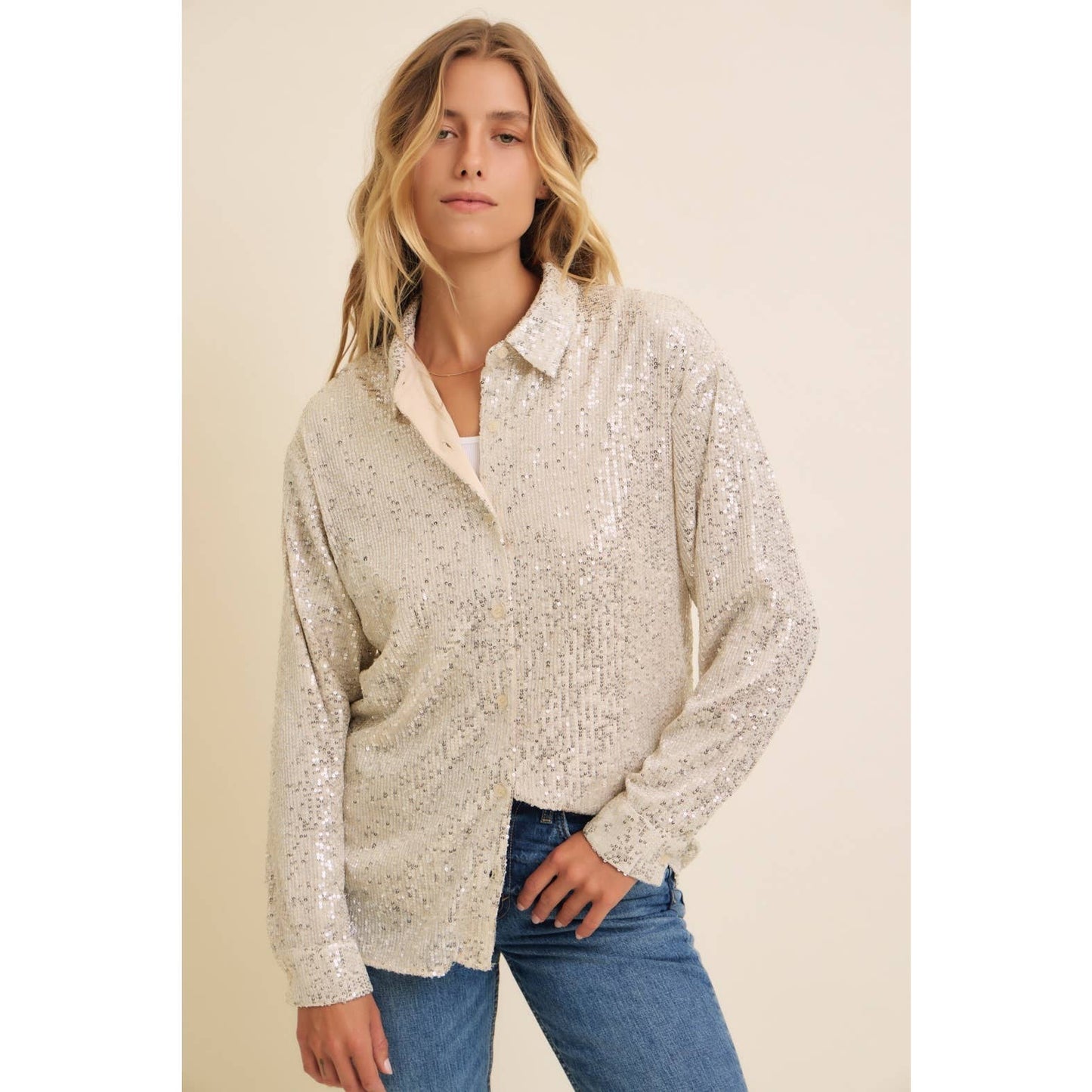 Make A Statement Sequin Button-Down Shirt